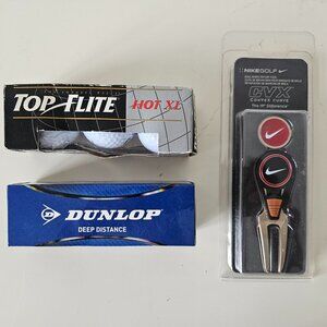 NIB TOP-FLITE & DUNLOP Golf Ball Sleeves & NIKE Divot Repair Tool & Marker